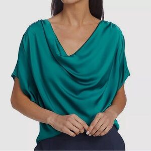Ramy Brook Women's Emerald Green Gathered Satin Dorothy Top